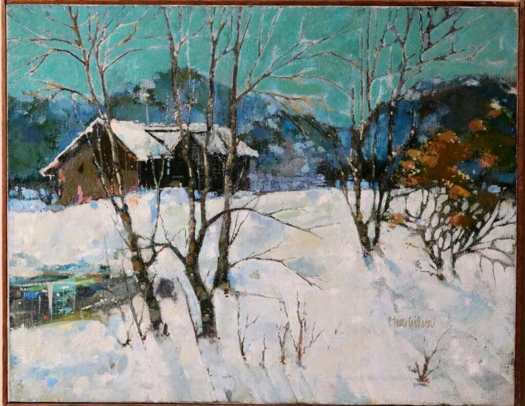 Cabin in Winter by R. Tom Gilleon – snow-covered Western landscape painting