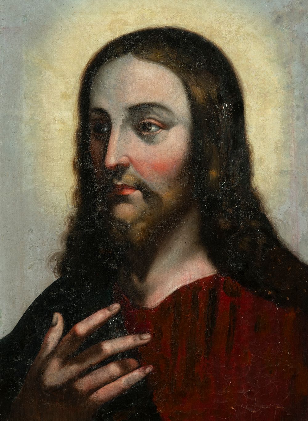 Salvator Mundi – 18th-century Italian School painting of Christ, depicted with a red robe and serene expression.